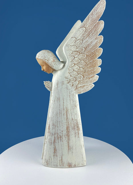 Wooden Hand Carved Angel Figurine. Large Limited Edition, #15, Angel Statue. Stunning Sculpute of Praying Angel. Candle Holder or Art.