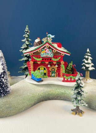 Needle's Tree Farm. Illuminated Porcelain Christmas Village House by Dept. 56. North Pole Series. Magically Detailed Holiday Decor.