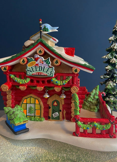 Needle's Tree Farm. Illuminated Porcelain Christmas Village House by Dept. 56. North Pole Series. Magically Detailed Holiday Decor.