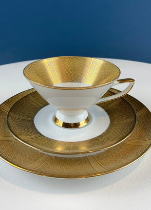 Vintage White and Gold Cup and Saucer. Royal Albert "Golden Rose. " Fine Bone China. Hosting Necessities. Tea Party. Collectibles.