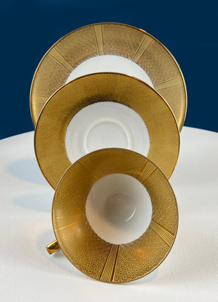 Vintage White & Gold Cup and Saucer. Hand Painted Golden Rose. Tuscan English Fine Bone China. Hosting Necessities. Tea Party. Collectibles.
