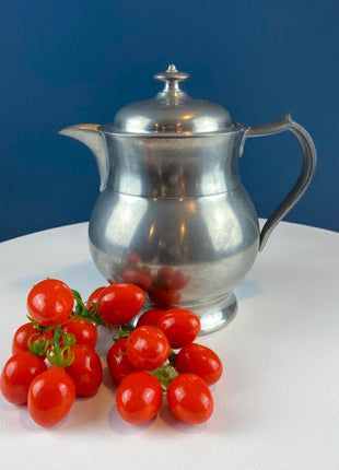 Pewter Jug with Ram Details & Chain. Swiss Aarau Hand Made Tankard Pitcher Vase. For Dry or Live Flowers. Rustic Home Display. Gift for Dad.