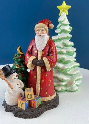 Large Vintage Santa Figurine with Little Girl and Bag of Gifts. Christmas Decoration. Holiday Celebration. Retail Home Seasonal Display.