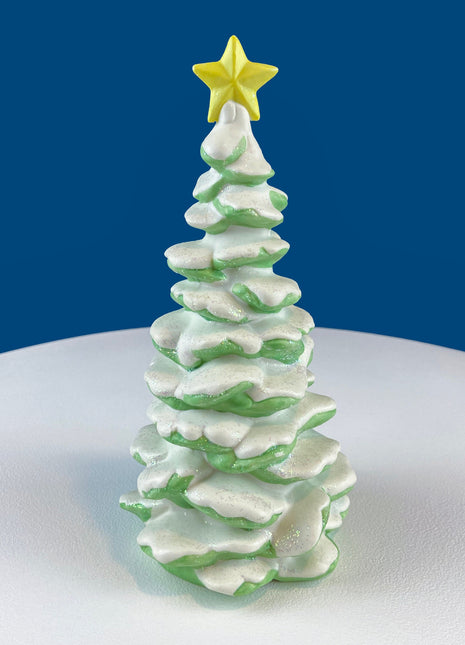 Porcelain Snow Covered Pine Tree with Star Topper. Christmas Village Accessories. Alternative Holiday Decor. Kids Room. Store Display.