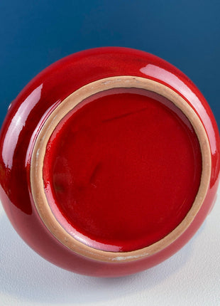 High Gloss Stunning Red Glaze Flower Pot/Vase. Vibrant Red Bowl. Ecclectic Bohemian Home Decor. In-House or Outdoor Herb Garden.