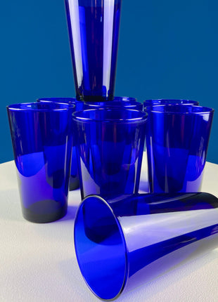 Cobalt Blue Tumblers. Set of 6 Minimalist Modern Glasses. Kitchen Dining Decor. Fine Dining.