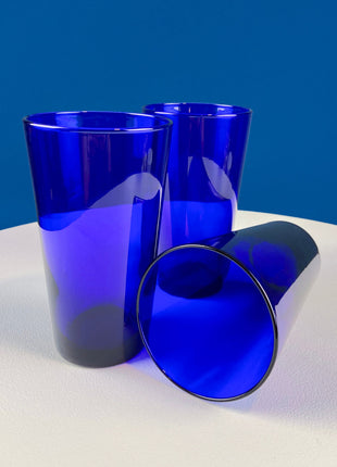 Cobalt Blue Tumblers. Set of 6 Minimalist Modern Glasses. Kitchen Dining Decor. Fine Dining.
