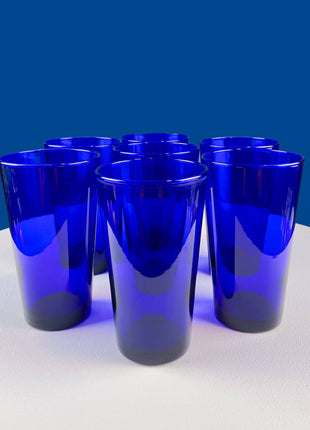 Modern Topaz Stemmed Tumblers. Set of Six Footed Juice Glasses. Blue Kitchen Decor. Dining Room Decor. Collectible Glasses. Wedding Gift.