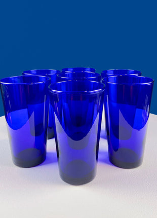Cobalt Blue Tumblers. Set of 6 Minimalist Modern Glasses. Kitchen Dining Decor. Fine Dining.