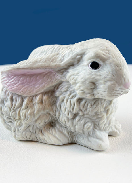 Cute Porcelain Gray Bunny with Pink Ears. Rabbit Figurine for Kids Room, Easter Spring Celebration. Dining Rm Display. Collectible Statuette