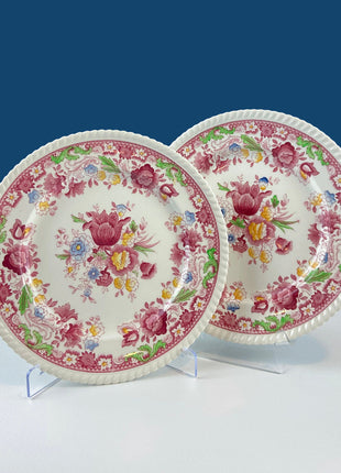 Winchester Johnson Bros. Plates with Rope Rims. Set of 2 Dinner Plates. Mostly Red Floral Motifs. Dining Room Decor. Collectible Tableware.