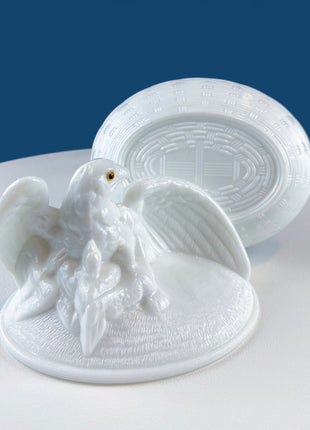 Westmoreland Milk Glass Eagle with Babies. Large White Bird On Nest Bowl. Cookie Jar with Lid. Storage Dish for Trinkets or Bath Accessories