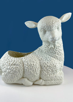 Blow Mold White Lamb Planter or Large Table Decoration. Cute Baby Sheep. Inside/Outside, Easter/Spring, Home, Retail, Cafe, Bakery Display.