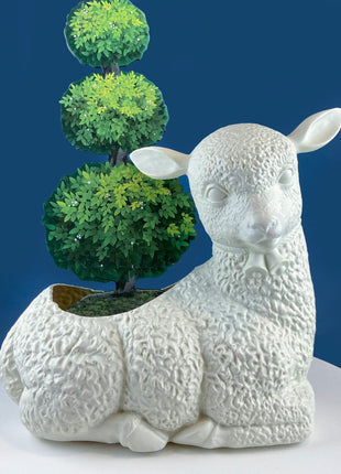 Blow Mold White Lamb Planter or Large Table Decoration. Cute Baby Sheep. Inside/Outside, Easter/Spring, Home, Retail, Cafe, Bakery Display.