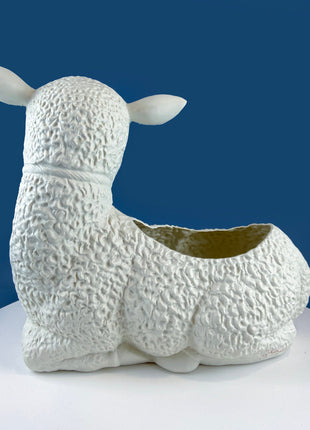 Blow Mold White Lamb Planter or Large Table Decoration. Cute Baby Sheep. Inside/Outside, Easter/Spring, Home, Retail, Cafe, Bakery Display.