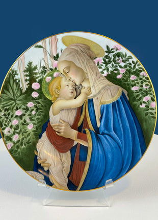 Vintage Limoges Display Plate Showing Madonna and Child by Sandro Botticelli. Limited Edition. Wall Hanging. Gift for Mom or Grandma.