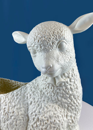 Blow Mold White Lamb Planter or Large Table Decoration. Cute Baby Sheep. Inside/Outside, Easter/Spring, Home, Retail, Cafe, Bakery Display.