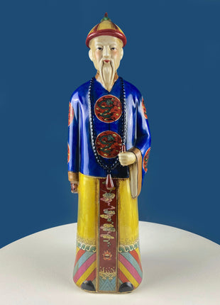 Large Vintage Chinese Figure of Qing Scholar of Calligraphy. Republic Period Crackle Glazed Ceramic Statuette. Asian Home Decor.