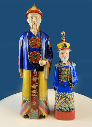 Large Vintage Chinese Figure of Qing Scholar of Calligraphy. Republic Period Crackle Glazed Ceramic Statuette. Asian Home Decor.