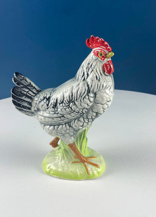 Vintage Chalkware Rooster & Hen. Black White Hand Painted Pair of Bird Figurines. Collectible Statuettes. Modern Country.