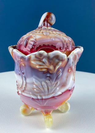 Unique End O'Day Ruby Compote Dish Handcrafted by Imperial Glass. Stunning Vintage Marbled Slag Glass. Collectible Candy or Trinket Dish.