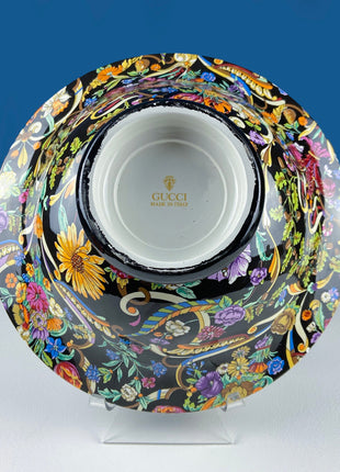 Stunning Vintage Gucci Porcelain Bowl. Large Centerpiece Dish with Floral Motif. Vittorio Accornero. Dining Room Decor. Gift for Fashionista