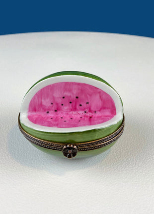 Watermelon Shaped Limoges Box with Flower Clasp. Highly Collectible Porcelain Pill or Trinket Box. Gift for Melon Fan. Gift for Mom.