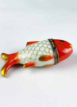 Koi Limoges Box with Sail Boat Clasp. Highly Collectible Porcelain Pill or Trinket Box. Gift for Him, Dad, or Fisherman. Gift for Her.