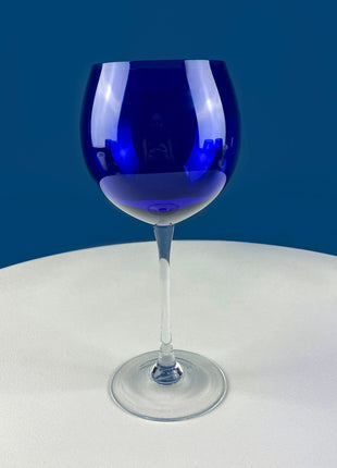 Cobalt Blue Crystal Wine Goblets with Clear Stems. Stunning Smooth Minimal Glasses with Tall Stems. Set of 6 Stemware. Dining Room Decor.