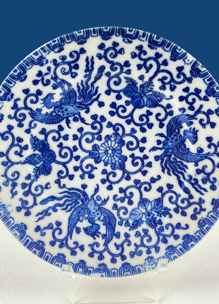 Collection of 5 Asian Blue White Tableware. 5 Salad or Dessert 6" Plates with Phoenix Motif. Dining Room Decor. Ecclectic Home.