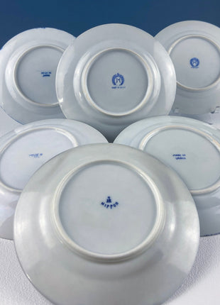 Collection of 5 Asian Blue White Tableware. 5 Salad or Dessert 6" Plates with Phoenix Motif. Dining Room Decor. Ecclectic Home.