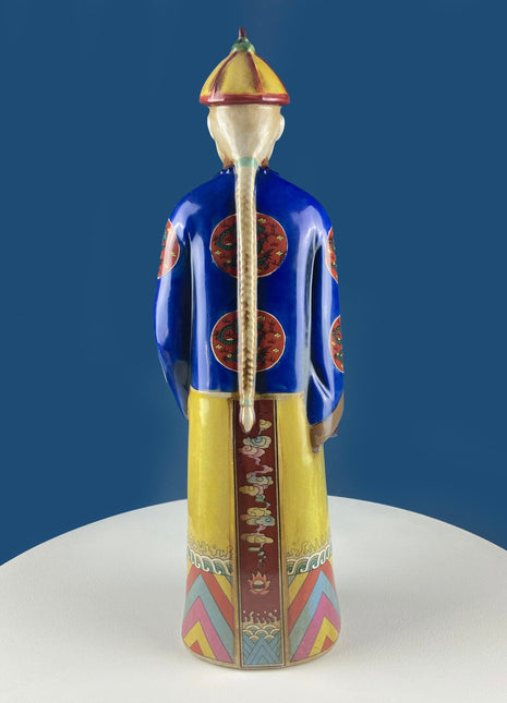 Large Vintage Chinese Figure of Qing Scholar of Calligraphy. Republic Period Crackle Glazed Ceramic Statuette. Asian Home Decor.