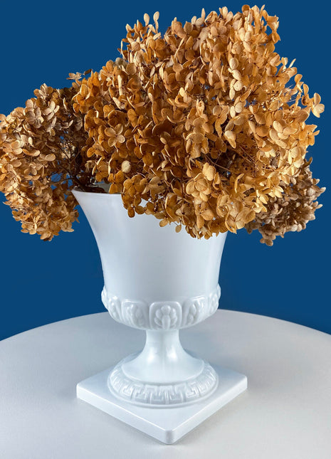 Vintage Large Milk Glass Urn or Compote Pedestal with Greek Key & Wheat Motif. 9" Tall White Footed E.O Brody Planter. Herb Garden.