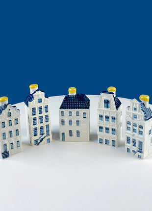 Blue Miniature Gin Bottles in the Shape of Dutch Houses Made by Bols for KLM 1st Class Passengers. Gift for Frequent Traveler, Him or Her.