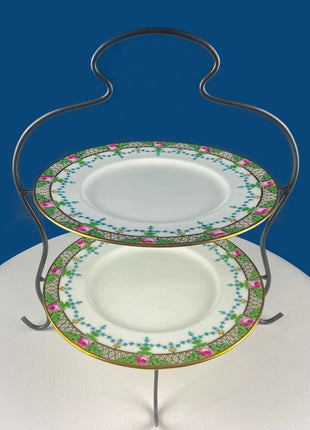 Antique 2-Tiered Display Stand for Sweets, Baked Goods, Cup Cakes, Fruit. Cobalt Blue & Gold Motifs. Dining Rm Decor. Tea Party Accessories.