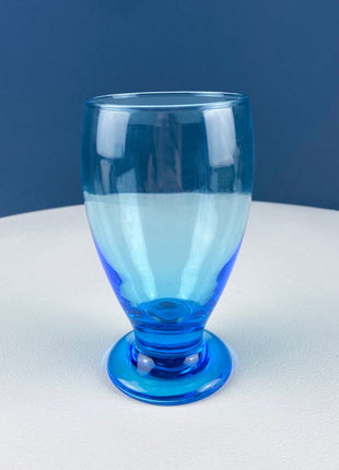 Modern Topaz Stemmed Tumblers. Set of Six Footed Juice Glasses. Blue Kitchen Decor. Dining Room Decor. Collectible Glasses. Wedding Gift.