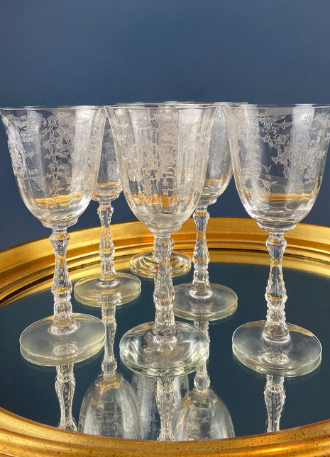 Vintage Fostoria Navarre Wine Goblets. Set of 6 Etched Crystal Glasses. Home Decor. Dining Room Decor. Collectible Glassware. Wedding Gift.