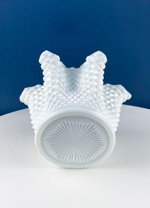 Vintage Westmoreland Pinched Milk Glass Vase for Growing Ivy. English Hobnail Pattern Ivy Planter. White Home Decor. Wedding Decor Registry.