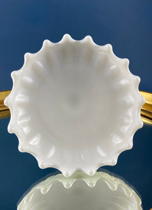 Small Milk Glass Footed Fruit or Candy Bowl with Scalloped Edge. Home Dining Room Kitchen Decor. White Serving Dish. Collectible Milk Glass.