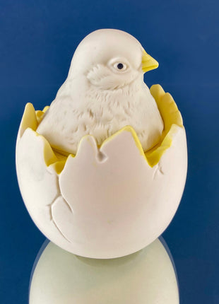 Porcelain Chick in Eggshell Jar by Dept. 56. Sugar or Storage Jar in Shape of Cute Yellow Baby Bird Hatching. Modern Farmhouse. Baby Shower.