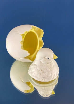 Porcelain Chick in Eggshell Jar by Dept. 56. Sugar or Storage Jar in Shape of Cute Yellow Baby Bird Hatching. Modern Farmhouse. Baby Shower.