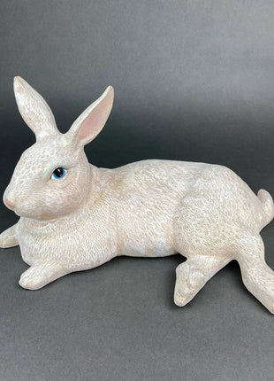 Easter Porcelain Bunny Figurine. Large Bunny Hand Painted with Flowers. Collectible Bunny Made in Portugal. Blue Eyed Bunny Statue.