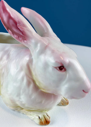 Easter Porcelain Bunny Figurine. Large Bunny Hand Painted with Flowers. Collectible Bunny Made in Portugal. Blue Eyed Bunny Statue.
