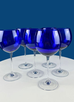 Cobalt Blue Glass Water Goblets. Set of 6 Modern Stemware. Dark Blue Minimal Glassware. Serveware. Dining Room. Gift for Him or Her.