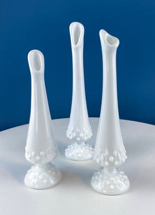 Westmoreland Milk Glass Vases. Set of Three Flutes of Varying Sizes. White Home Decor. Florist Supplies. Wedding Decor. Collectible Vases.