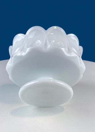 Stunning Milk Glass Thumb Print Footed Bowl with Lid. White Scalloped Rim Compote. Storage Dish for Dresser or Bathroom. Home Decor.