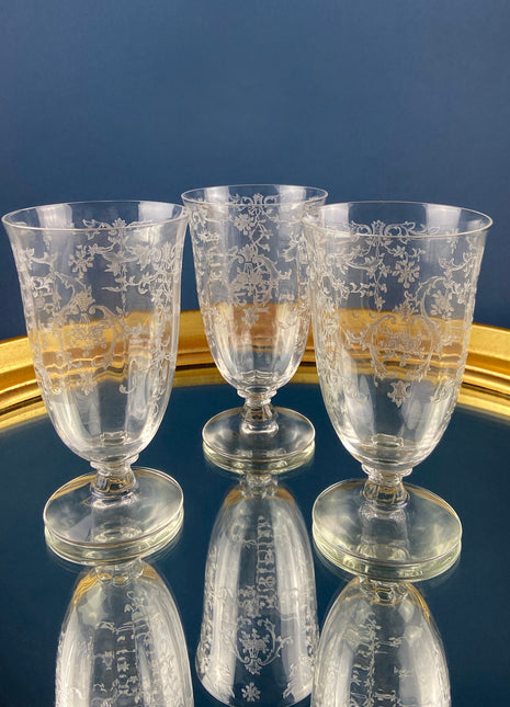 Vintage Fostoria Navarre Juice Water Goblets. Set of 6 Etched Crystal Glasses. Home Decor. Dining Room Decor. Collectible Glassware.