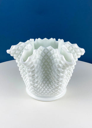 Vintage Westmoreland Pinched Milk Glass Vase for Growing Ivy. English Hobnail Pattern Ivy Planter. White Home Decor. Wedding Decor Registry.