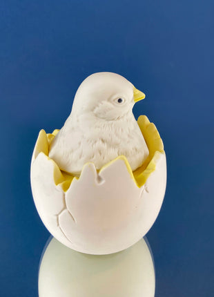 Porcelain Chick in Eggshell Jar by Dept. 56. Sugar or Storage Jar in Shape of Cute Yellow Baby Bird Hatching. Modern Farmhouse. Baby Shower.