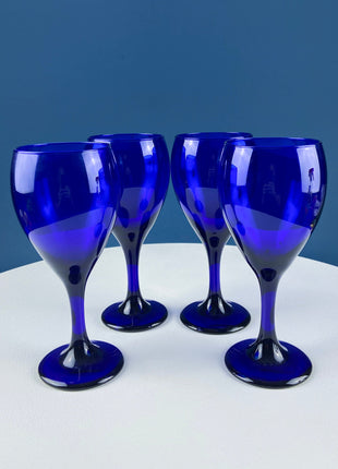 Cobalt Blue Wine Glasses. Set of Four Stemware. Dark Blue Modern Design. Holiday Celebration. Home Dining Room Decor. Gift for Him or Her.